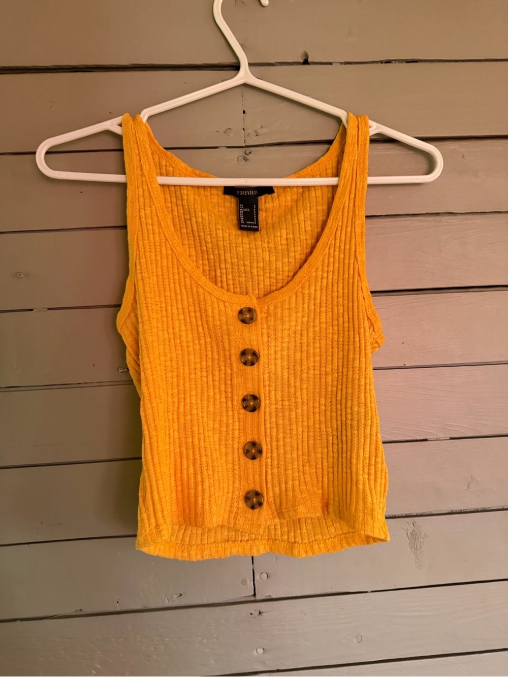 Forever 21 Mustard Ribbed Tank with Tortoise Buttons